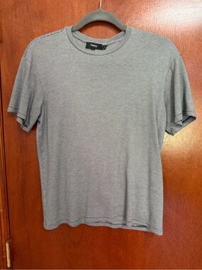 Theory Grey Micro-Stripe Crew Neck T-Shirt